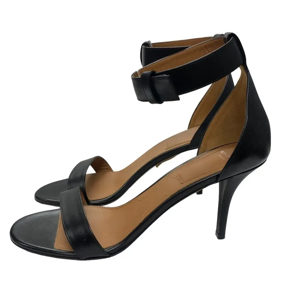 Givenchy Paris Womens Size 39 Black Leather Ankle Strap Heel Sandals